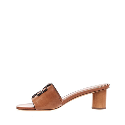 Shop Tory Burch 30mm Heel Leather Sandals In Brown
