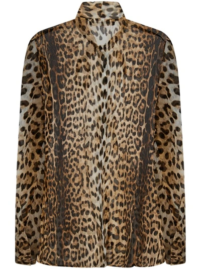 Shop Roberto Cavalli Leopard Print Long-sleeved Shirt In Brown