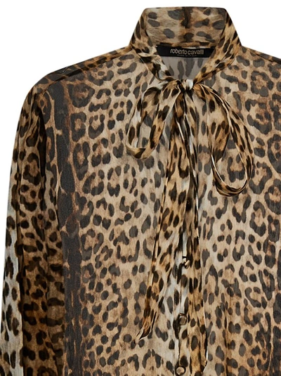 Shop Roberto Cavalli Leopard Print Long-sleeved Shirt In Brown