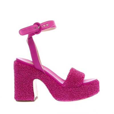 Shop Agl Attilio Giusti Leombruni Fuchsia Raffia Chunky Heel Sandal In Pink