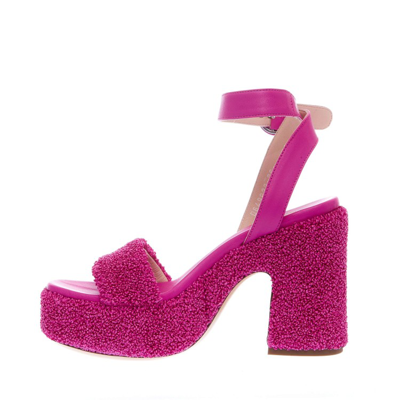 Shop Agl Attilio Giusti Leombruni Fuchsia Raffia Chunky Heel Sandal In Pink