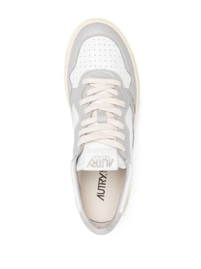 Shop Autry Grey Leather Sneakers In White