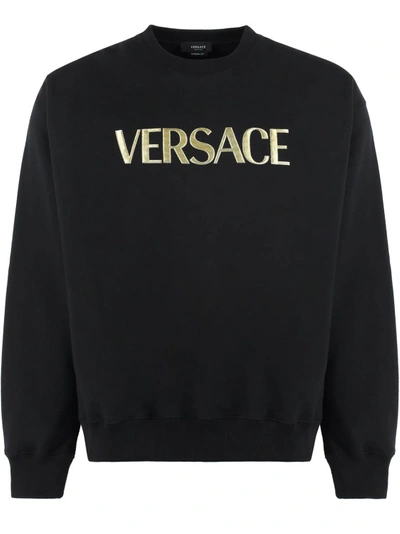 Shop Versace Cotton Logo Sweatshirt In Black