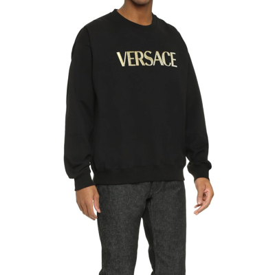 Shop Versace Cotton Logo Sweatshirt In Black