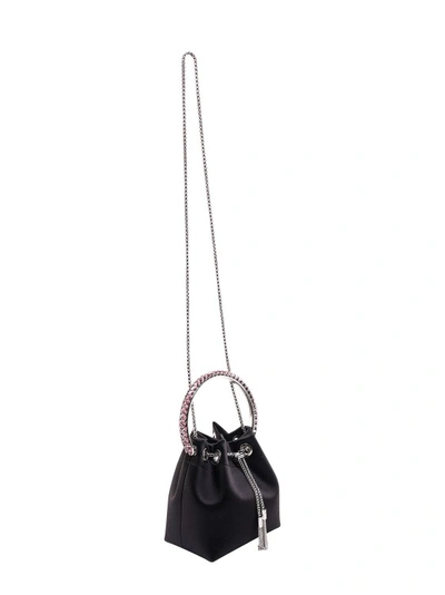 Shop Jimmy Choo Satin Bucket Bag With Crystals Detail In Black