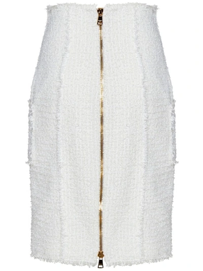 Shop Balmain White Tweed Pencil Skirt