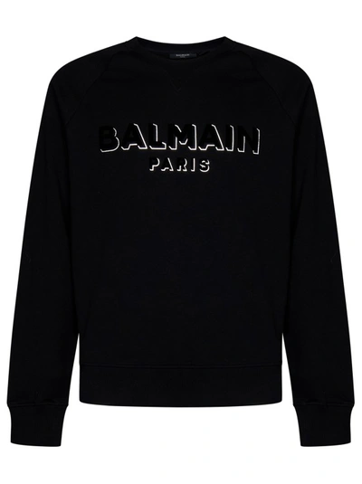 Shop Balmain Black Logo Print Sweatshirt
