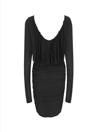 Shop Saint Laurent Drapery Cupro Dress In Black