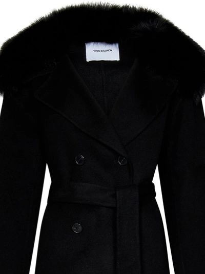 Shop Yves Salomon Double-breasted Black Coat