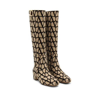 Valentino Toile Iconographe Vlogo Type Boots In Brown