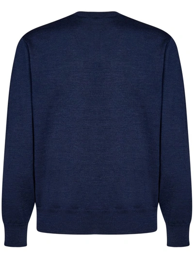 Shop Dsquared2 Blue Knit Sweater With Jacquard Leaf Logo
