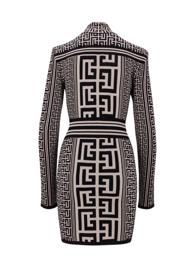 Shop Balmain Knit Dress With All-over Monogram In Black
