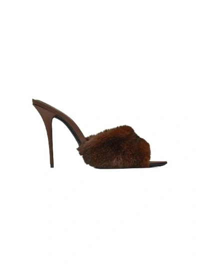 Shop Saint Laurent Gippy 105 Faux Fur High Heel Mule Sandals In Brown