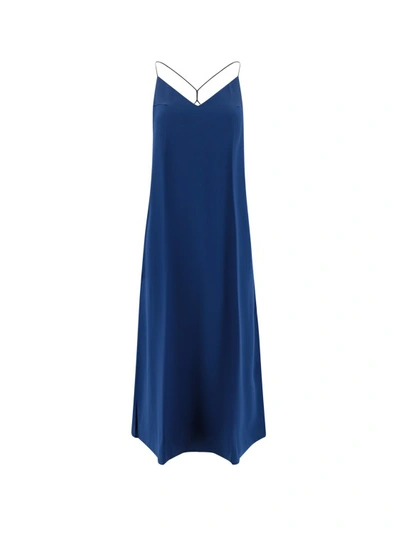 Shop The Nina Studio Silk Long Dress In Blue