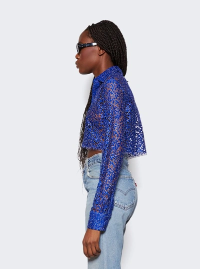 Shop Coperni Lace Cropped Shirt In Blue