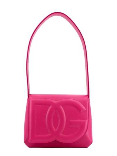 Shop Dolce & Gabbana Leather Shoulder Bag With Embossed Logo Detail In Pink