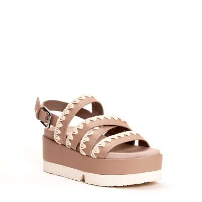 Shop Mou Wedge Sandal Nude Leather Straps In Pink