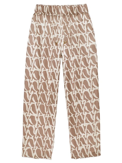 Shop Aeron Aurora - Silk Print Drawstring Pants In Brown