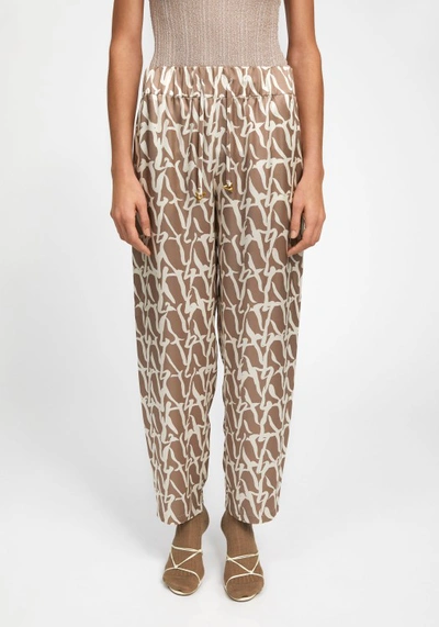 Shop Aeron Aurora - Silk Print Drawstring Pants In Brown