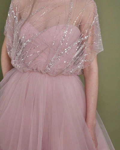 Shop Gemy Maalouf Strapless Dress With Beaded Top - Midi Dresses In Pink