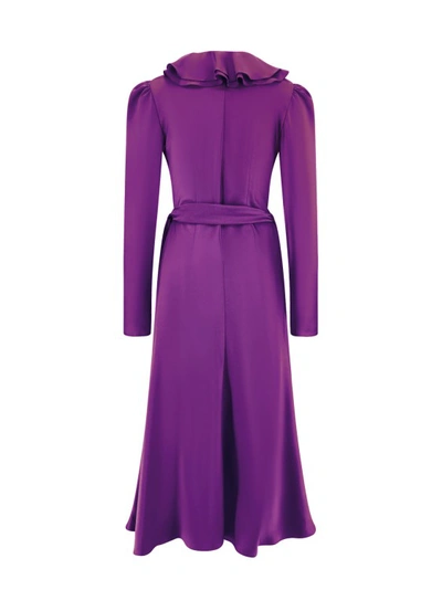 Shop Philosophy Di Lorenzo Serafini Stretch Tulle Wrap Dress With Shoulder Pads In Purple