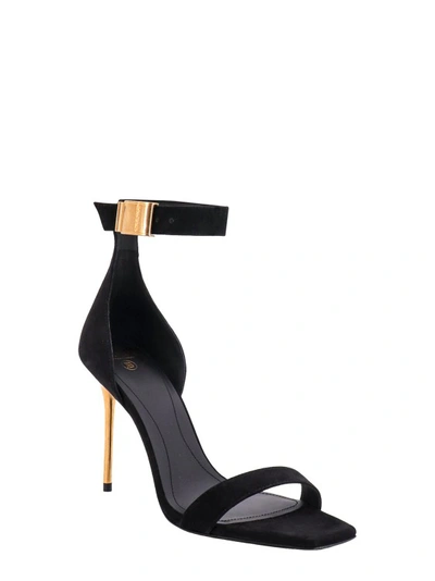 Shop Balmain Suede Sandals With Sequins Detail In Black