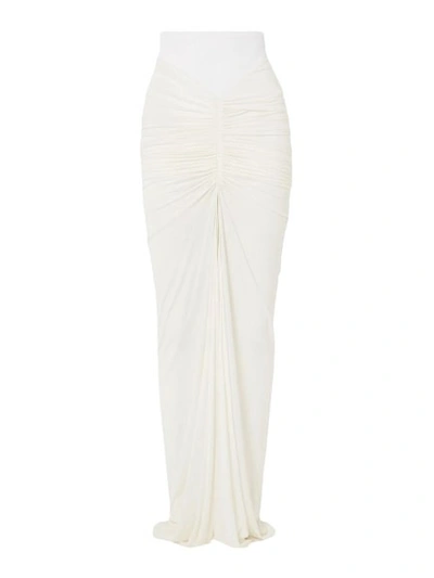 Shop Alaïa Long Draped Jersey Skirt In White