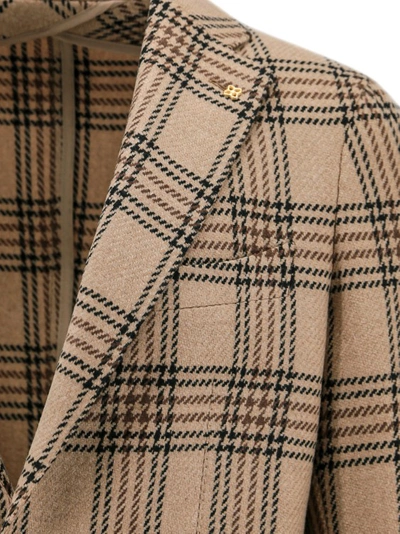 Shop Tagliatore Prince Of Wales Motif Virgin Wool Blazer In Brown