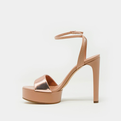 Shop Casadei Sandal In Nude Leather With Laminated Band Heel 120 Mm In Brown