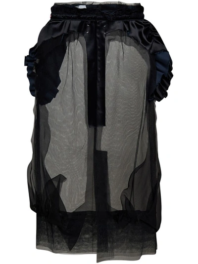 Shop Maison Margiela Black Tulle Sheer Midi Skirt
