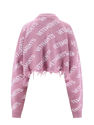 Shop Vetements Lurex Sweater With All-over Logo In Pink