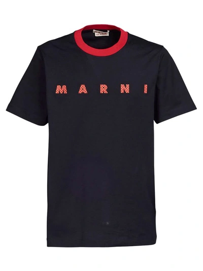 Shop Marni Cotton Knit T-shirt In Black