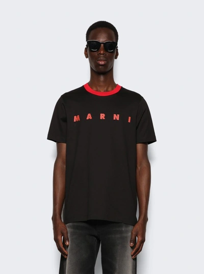 Shop Marni Cotton Knit T-shirt In Black