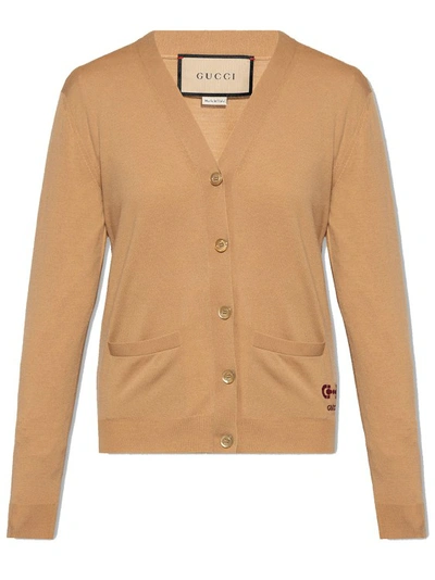 Shop Gucci Wool Logo Cardigan In Neutrals