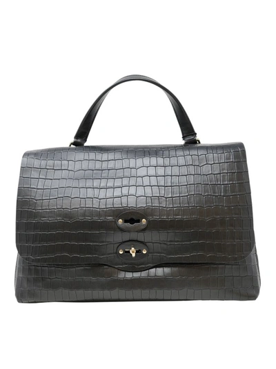 Shop Zanellato Black Postina Cayman M Leather Handbag