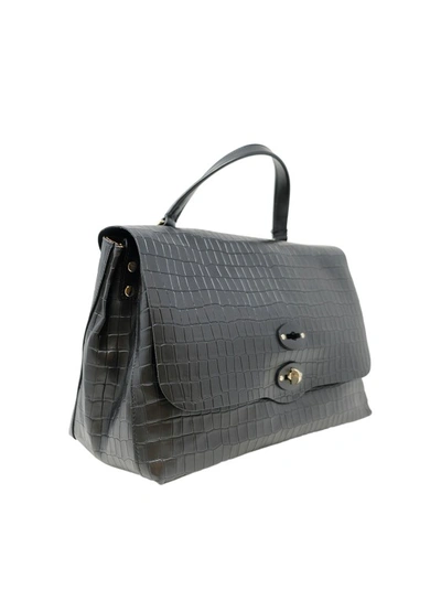 Shop Zanellato Black Postina Cayman M Leather Handbag