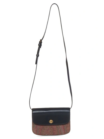 Shop Etro Black Leather Paisley Shoulder Bag