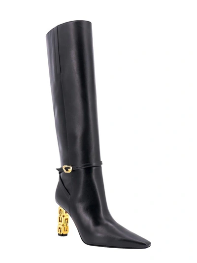 Shop Givenchy Golden Gcube Heel Leather Boots In Black