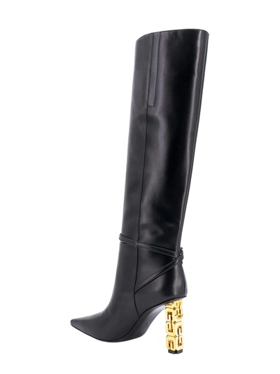 Shop Givenchy Golden Gcube Heel Leather Boots In Black