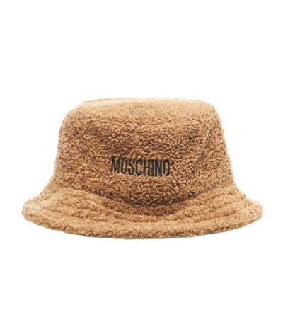 Shop Moschino Teddy Bucket Hat With Logo In Brown