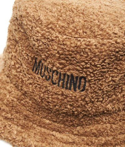 Shop Moschino Teddy Bucket Hat With Logo In Brown
