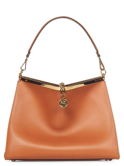 Shop Etro Large Light Brown Calfskin Shoulder Bag