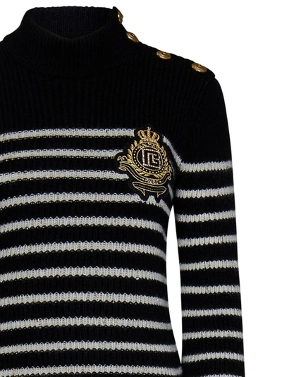 Shop Balmain Black And White Striped Knit Sweater