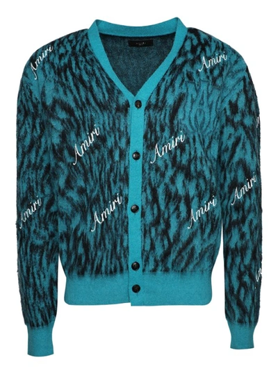 Shop Amiri Mohair Cheetah Cardigan In Blue