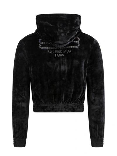 Shop Balenciaga Velvet Sweatshirt With Back Bb Paris Motif In Black