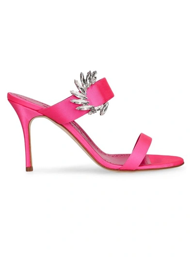 Shop Manolo Blahnik Chivela Satin Heel Sandals In Pink