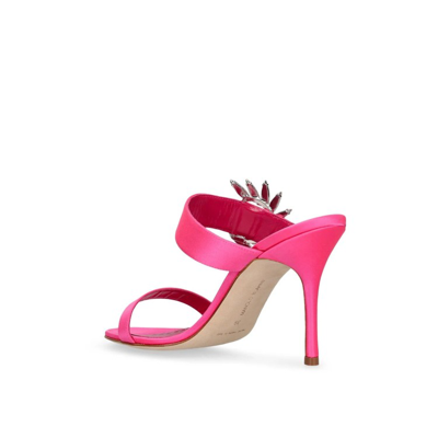 Shop Manolo Blahnik Chivela Satin Heel Sandals In Pink