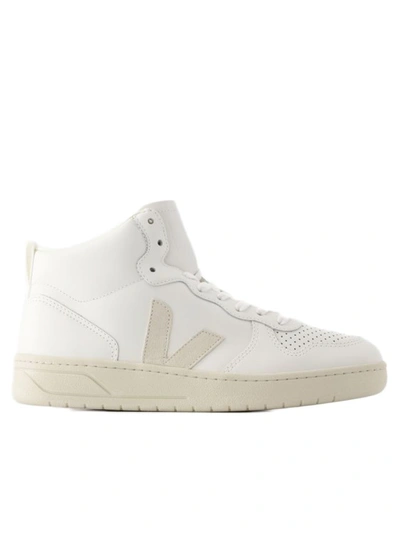 Shop Veja V-15 Sneakers - Leather - White Natural In Grey
