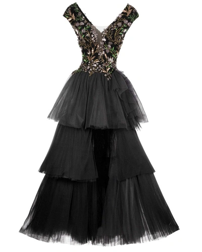 Shop Gemy Maalouf Embroidered V-neckline Long Dress - Long Dresses In Black