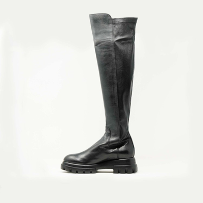 Shop Agl Attilio Giusti Leombruni Black Leather Stretch Boot In Grey